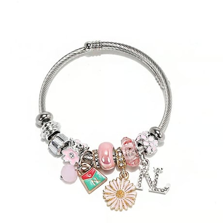 nicolelee フラワーシルバーチャームブレスレット